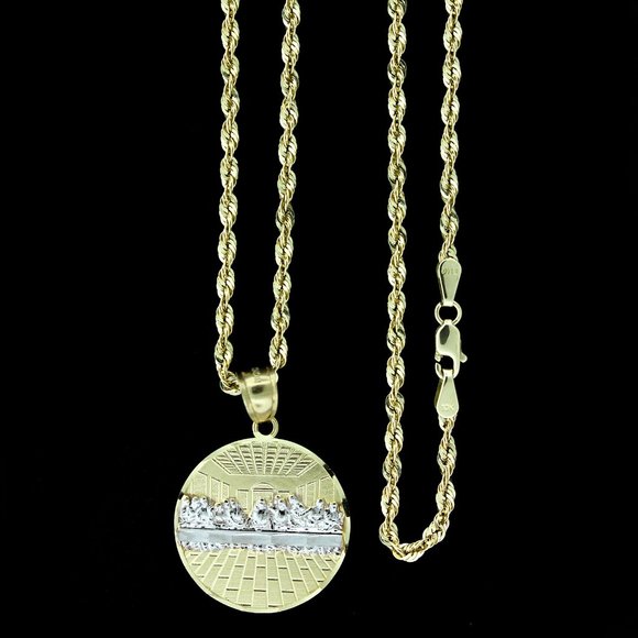 JewelzKing Other - 10K Real Gold Rope Chain and Last Supper Pendant Set